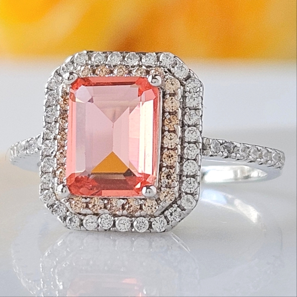 Coral Pink & Peach Gemstone Ring, 925 Sterling Silver Charmed Aroma 2019